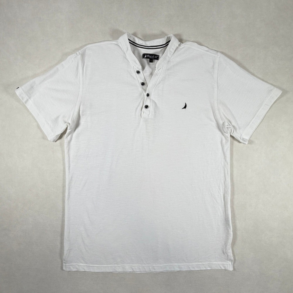 Blanc du Nil France Mens White Cotton Band Collar Henley Shirt Size Large